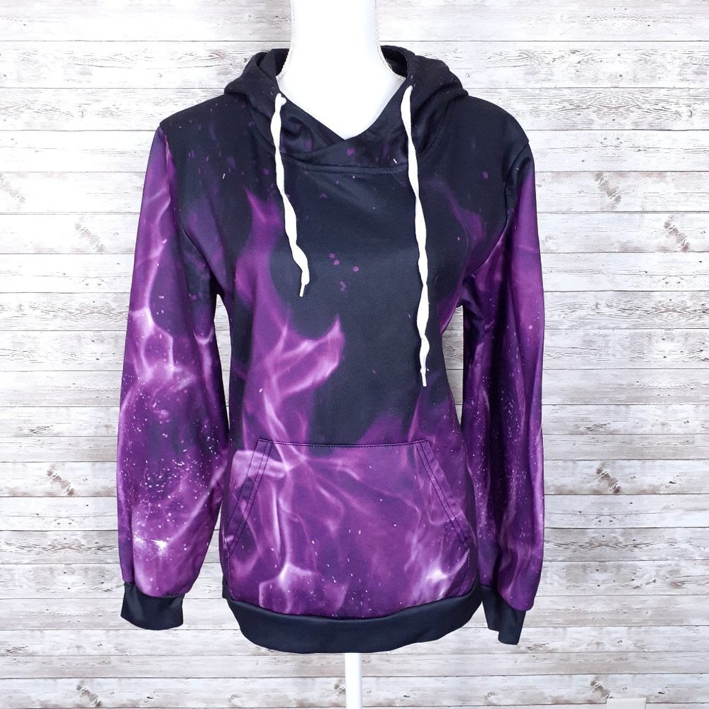 Hoodie Sweatshirt M Black Pink Flames 549